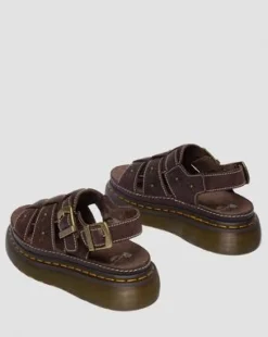 Wrenlie Grizzly Leren Fisherman Platformsandalen met Open Teen in Donkerbruin