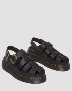 Wrenlie Leren Fisherman Sandalen in Zwart
