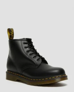 101 Yellow Stitch Smooth Leren Enkellaarzen in Zwart