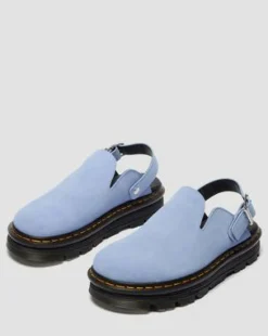 Zebzag Casual suède slingback platform mules in Korenbloemblauw