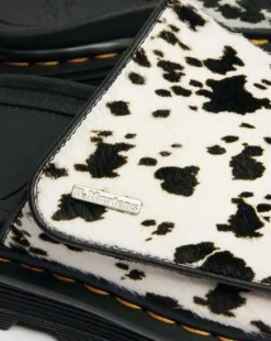 Zebzag Dalmatian Hair-On Leren Platform Slides in Crème & Zwart