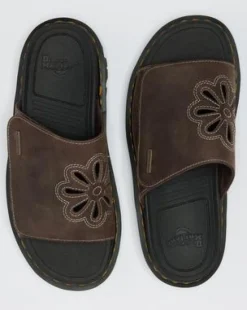 Zebzag Flower Crazy Horse Leren Slides in Donkerbruin