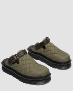 Zebzag Gewatteerde Canvas Platform Mules in Dms Olijfgroen