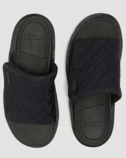 Zebzag Gewatteerde Canvas Platform Slides in Zwart