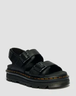 Zebzag Pisa Leren Platform Sandalen in Zwart