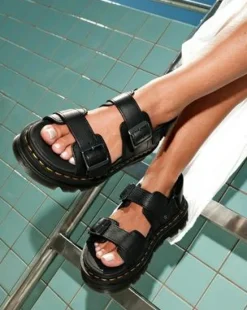 Zebzag Pisa Leren Platform Sandalen in Zwart