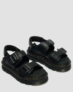 Zebzag Pisa Leren Platform Sandalen in Zwart